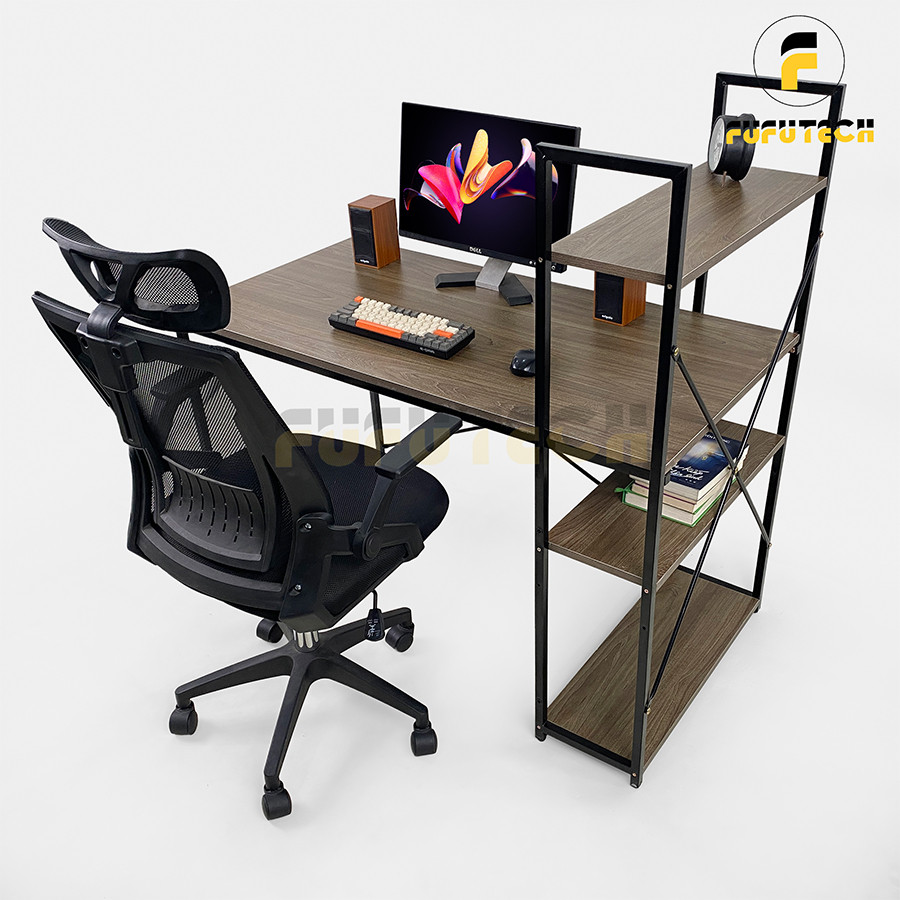Bàn gỗ ngồi học Uzone 3 Fufutech liền kệ sách 3 tầng, tăng khả năng lưu trữ