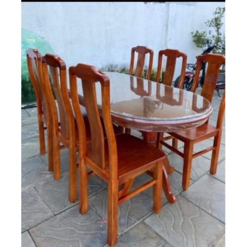 Bàn gỗ xoan đào hình bầu dục cùng 6 ghế