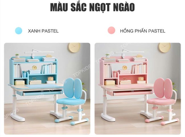 Bàn học chống gù chống cận cho bé với mặt bàn điều chỉnh độ nghiêng và chiều cao