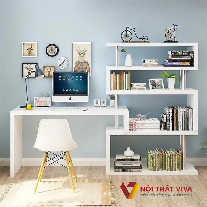 Bàn học gỗ công nghiệp kèm giá sách thiết kế thông minh