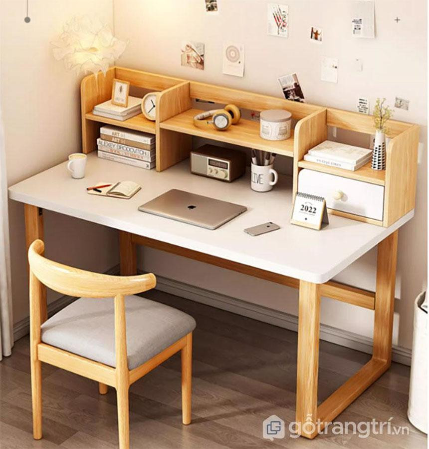 Bàn học gỗ liền giá sách