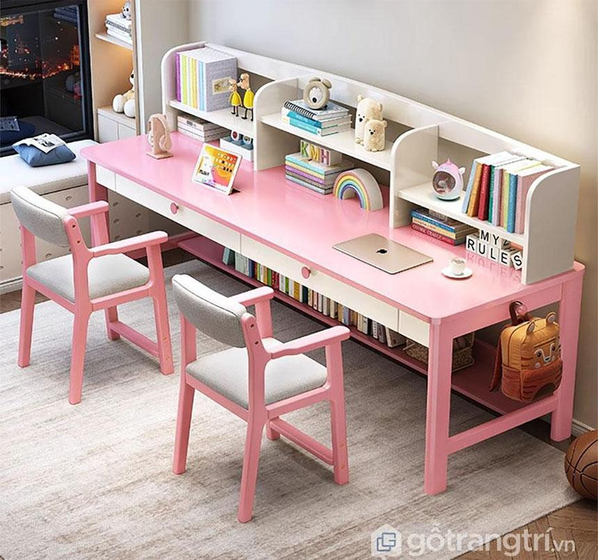 Bàn học gỗ màu hồng cho bé gái