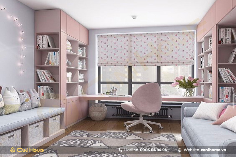 Bàn học liền tủ quần áo cho bé, thiết kế ngộ nghĩnh, tiện lợi