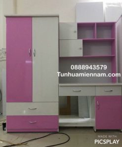 Bàn học nhựa có tủ quần áo liền khối, màu sắc tươi sáng
