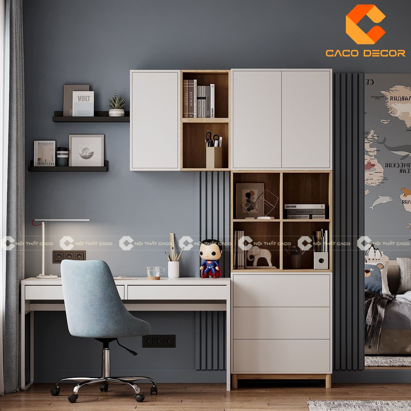 Bàn học sinh cấp 2 tại nhà đa năng kết hợp kệ sách lớn
