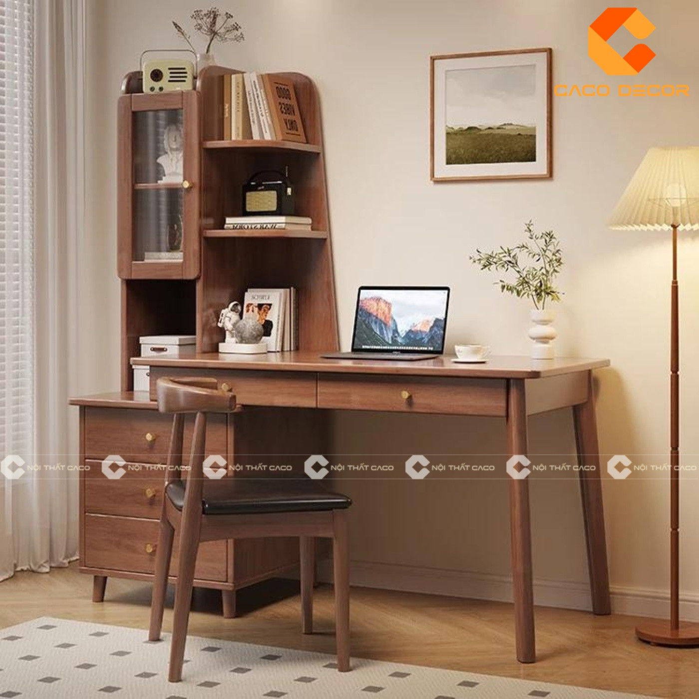 Bàn học sinh cấp 2 tại nhà tích hợp kệ sách và ngăn kéo tiện ích