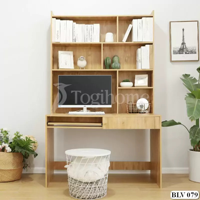 Bàn học sinh để máy tính gỗ công nghiệp với nhiều ngăn lưu trữ tiện lợi