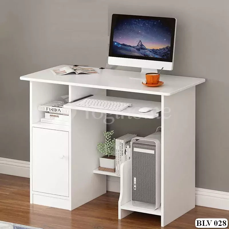Bàn học sinh để máy tính màu trắng tinh tế, phong cách tối giản