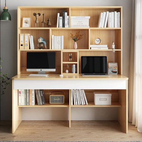 Bàn học sinh đôi có giá sách gỗ công nghiệp