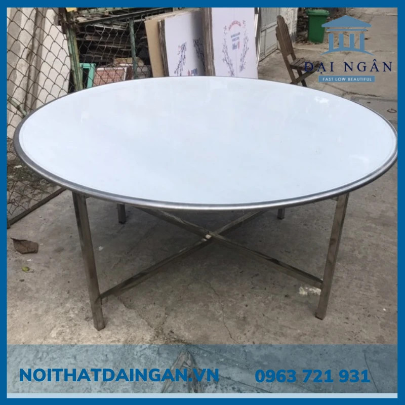 Bàn inox tròn 1m4 chân rời
