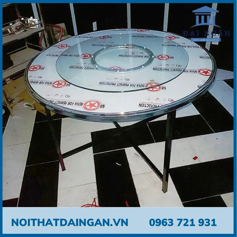 Bàn inox tròn 430 kèm bộ mâm xoay nhôm