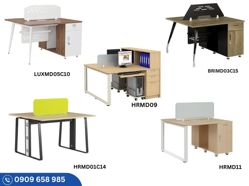 Bàn làm việc 2 người đa dạng kiểu dáng, có vách ngăn
