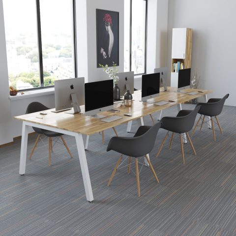 bàn làm việc 6 người ngồi hình chữ nhật hiện đại