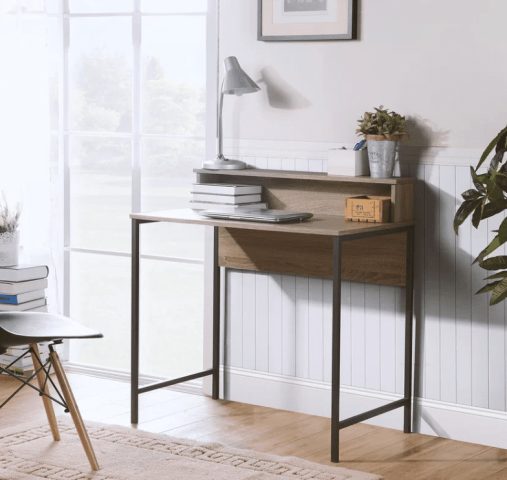 Bàn làm việc có kệ sách chân sắt màu đen hiện đại