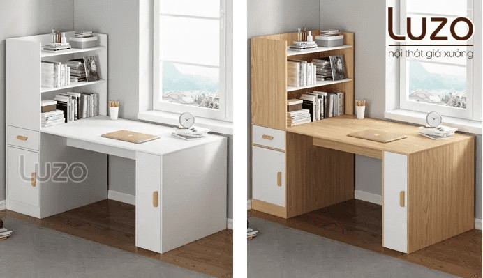 Bàn làm việc có kệ sách gỗ MDF với tủ kéo tiện lợi