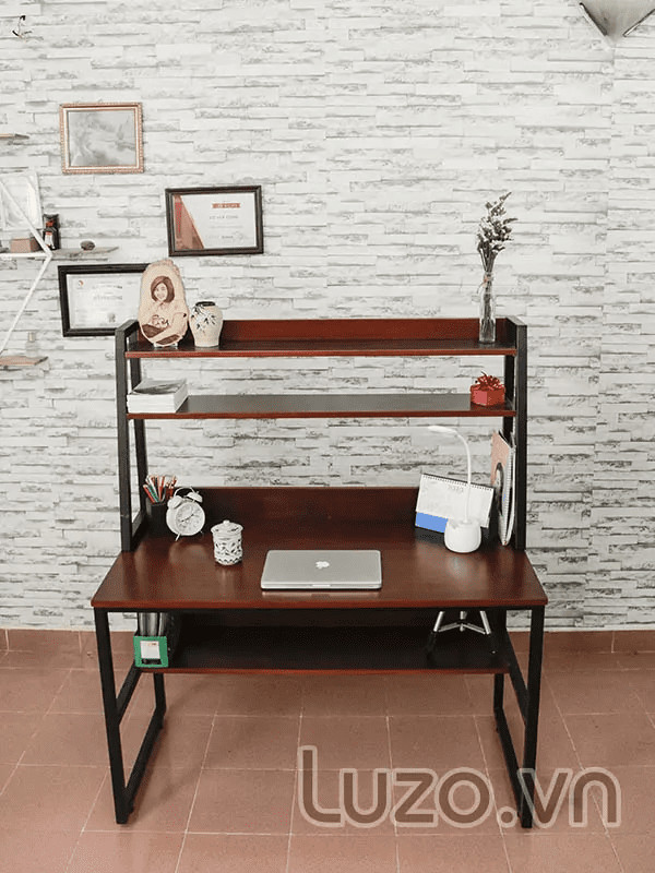 Bàn làm việc có kệ sách thiết kế bậc thang màu vân gỗ tự nhiên