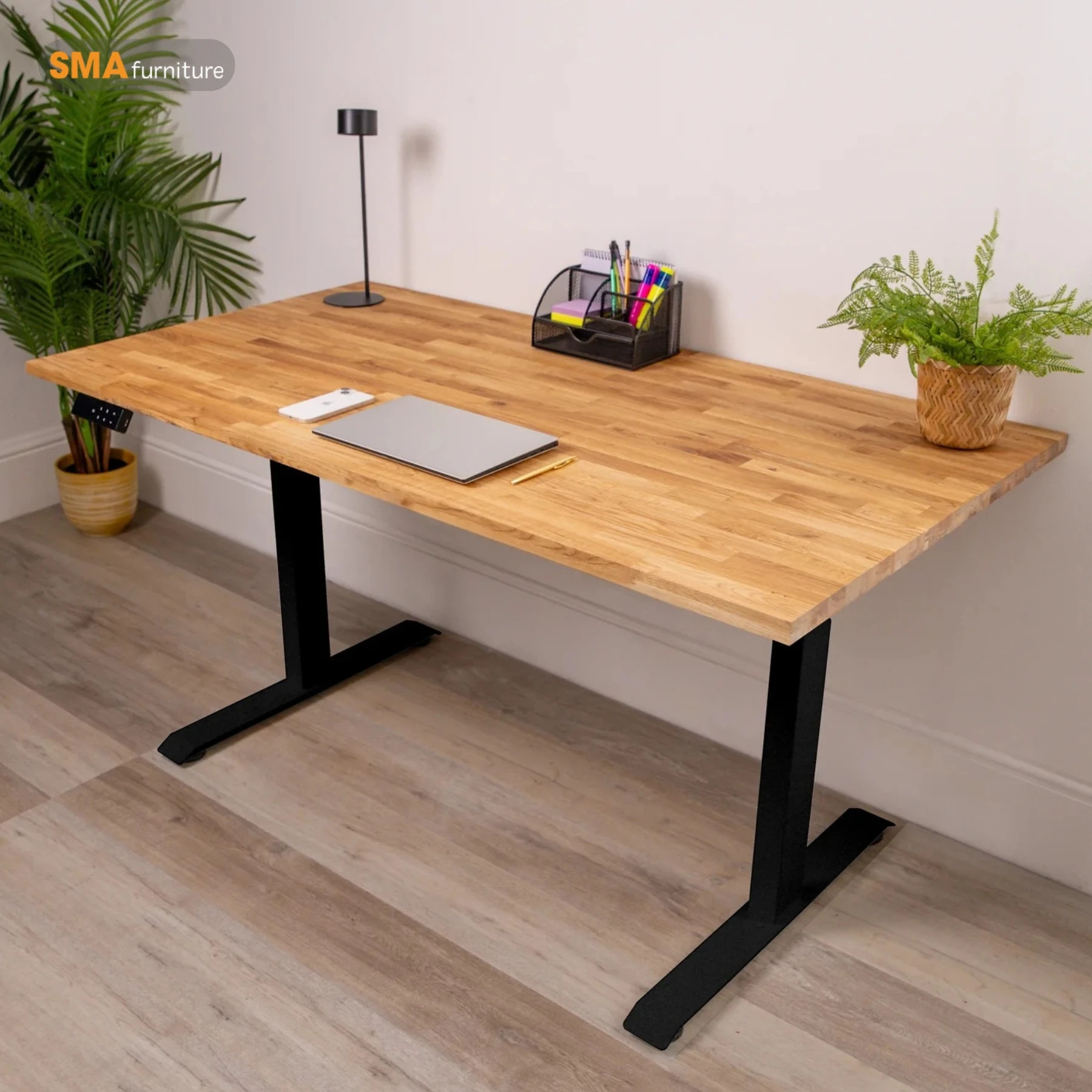 Bàn làm việc đứng với mặt gỗ sồi tự nhiên bền đẹp