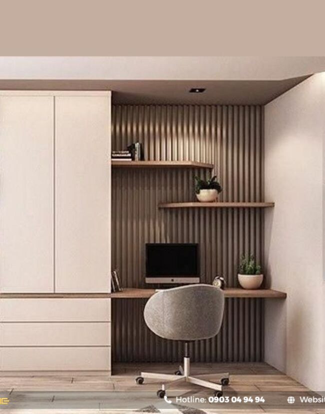 Bàn làm việc kèm tủ đa năng, tích hợp nhiều ngăn lưu trữ tiện lợi