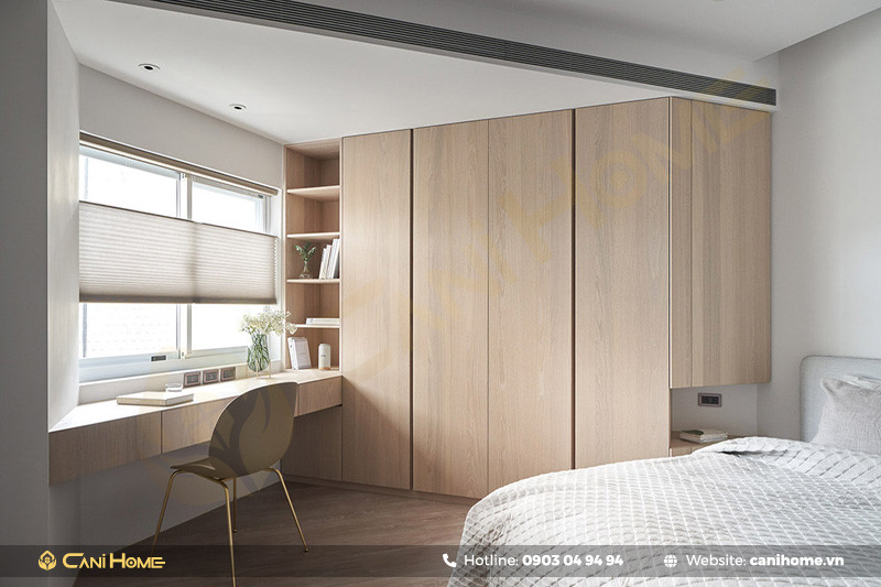 Bàn làm việc kèm tủ quần áo cánh lùa tiết kiệm không gian