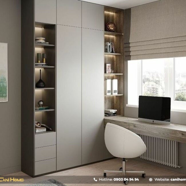 Bàn làm việc kèm tủ quần áo thiết kế sáng tạo, mang vẻ đẹp hiện đại