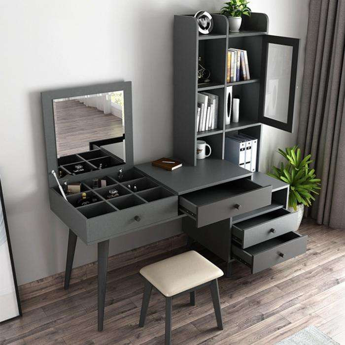 Bàn làm việc kết hợp bàn phấn cánh lật gỗ công nghiệp chắc chắn kết hợp kệ sách tiện dụng