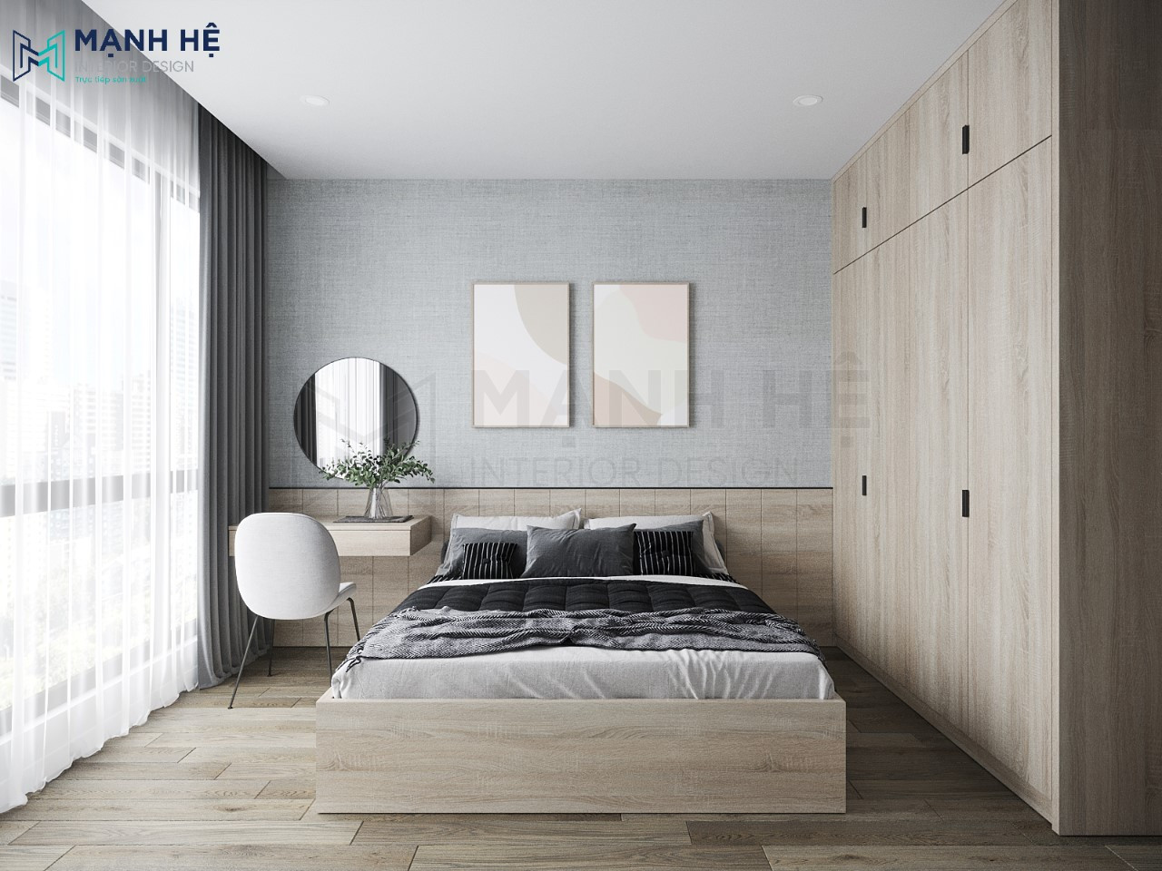 Bàn làm việc kết hợp bàn phấn sử dụng ghế tựa lưng thoải mái