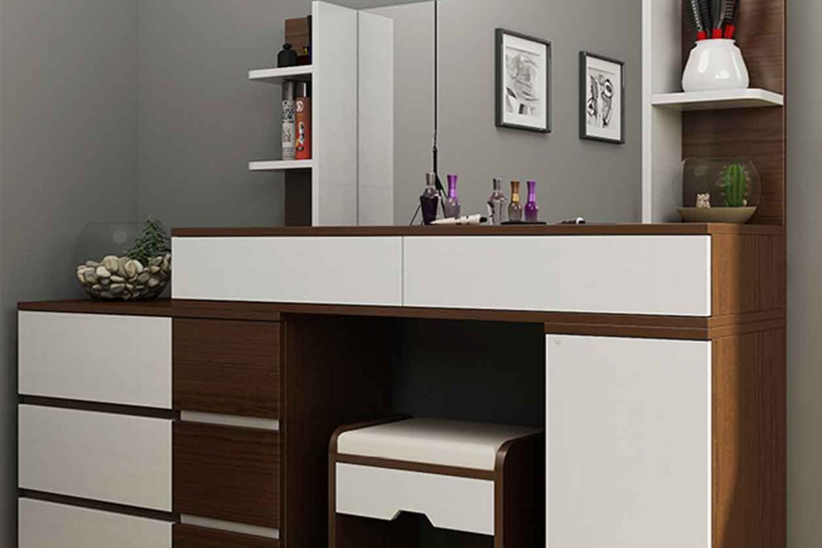 Bàn làm việc kết hợp trang điểm tphcm: Mẫu bàn thiết kế thanh lịch, tối ưu không gian.
