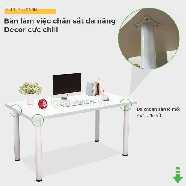 Bàn làm việc màu trắng với chất liệu gỗ công nghiệp MDF bền bỉ