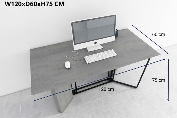 Bàn làm việc màu xám hiện đại với kích thước tiêu chuẩn