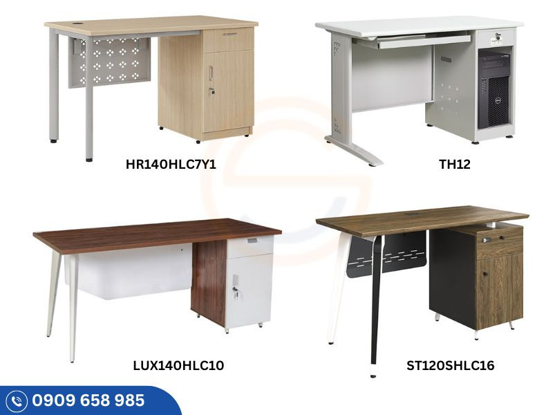 Bàn làm việc nhân viên văn phòng có hộc di động chân sắt, phong cách hiện đại