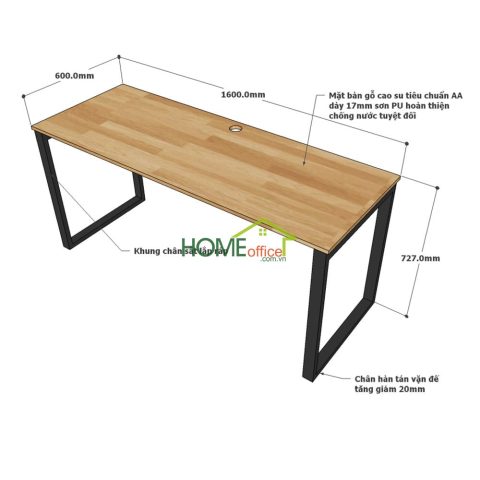 Bàn làm việc rộng rãi với kích thước 160x60cm