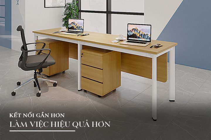 bàn làm việc văn phòng 2 người hiện đại trong không gian mở
