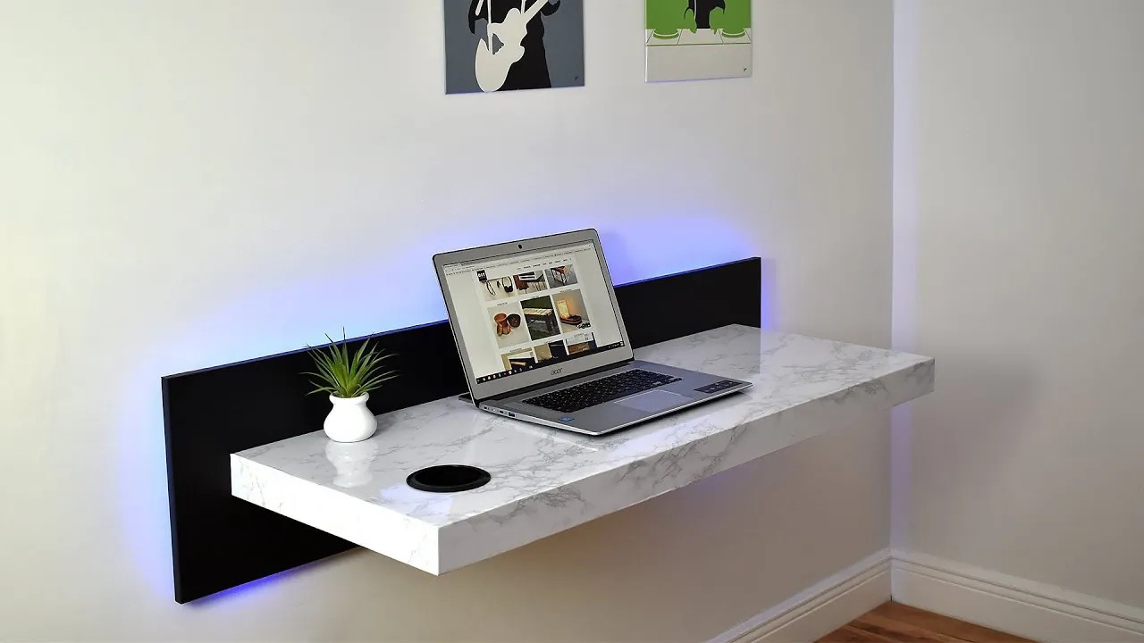 Bàn máy tính treo tường cố định bằng gỗ mang vẻ đẹp tự nhiên