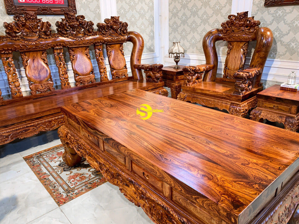 Bàn trà lớn của bộ bàn ghế tay 22 với ngăn kéo tiện lợi