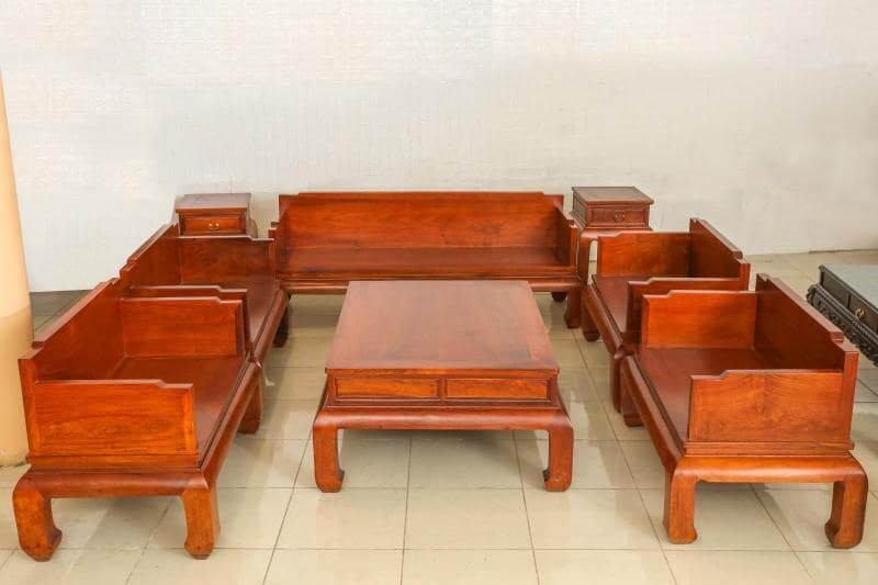 Bàn trà và đôn kẹp của bộ bàn ghế Đồng Kỵ tay 12