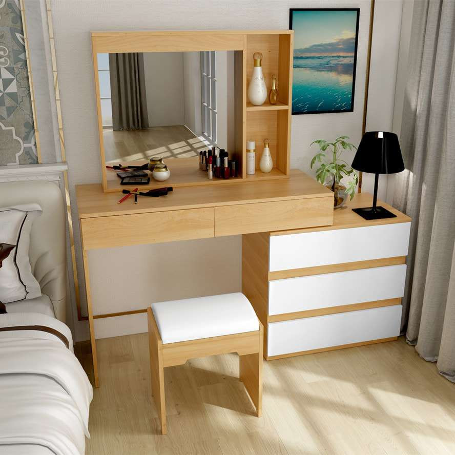 Bàn trang điểm kết hợp làm việc gỗ công nghiệp hiện đại