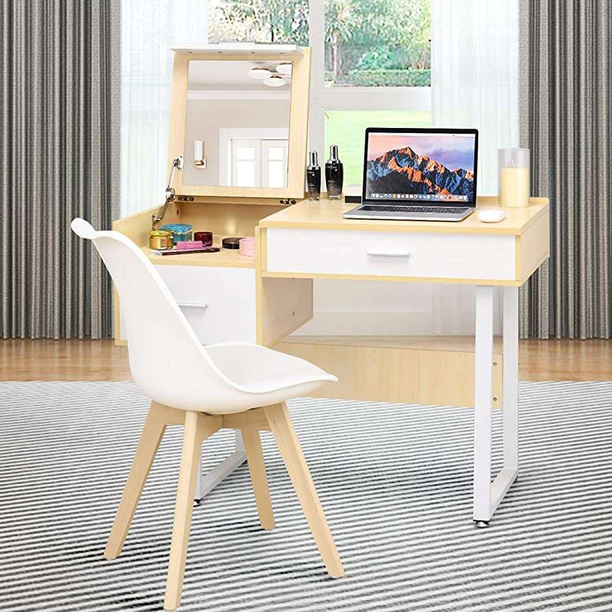 Bàn trang điểm kết hợp với gương lật tiện dụng biến hóa thành bàn làm việc