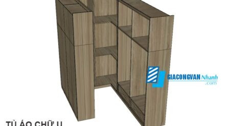 Bản vẽ 3D tủ quần áo chữ U trong Sketchup, một phần của không gian sống hiện đại