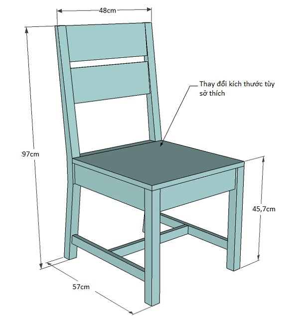 Bản vẽ cấu tạo ghế gỗ đơn giản với kích thước chuẩn