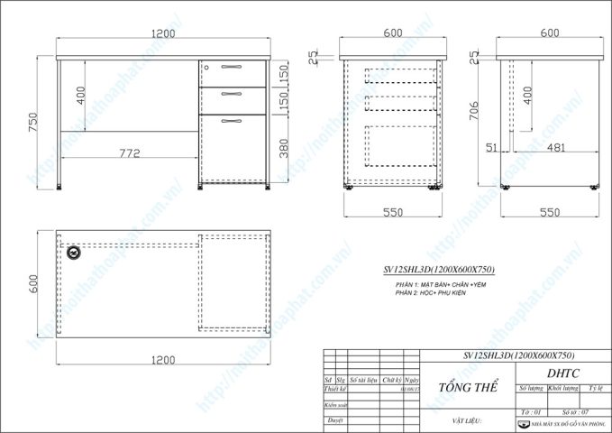 Bản vẽ thiết kế bàn làm việc chi tiết