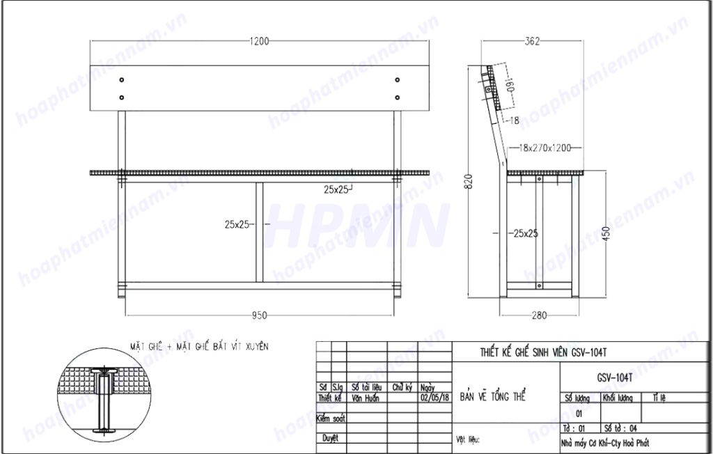 bản vẽ thiết kế ghế tựa sinh viên