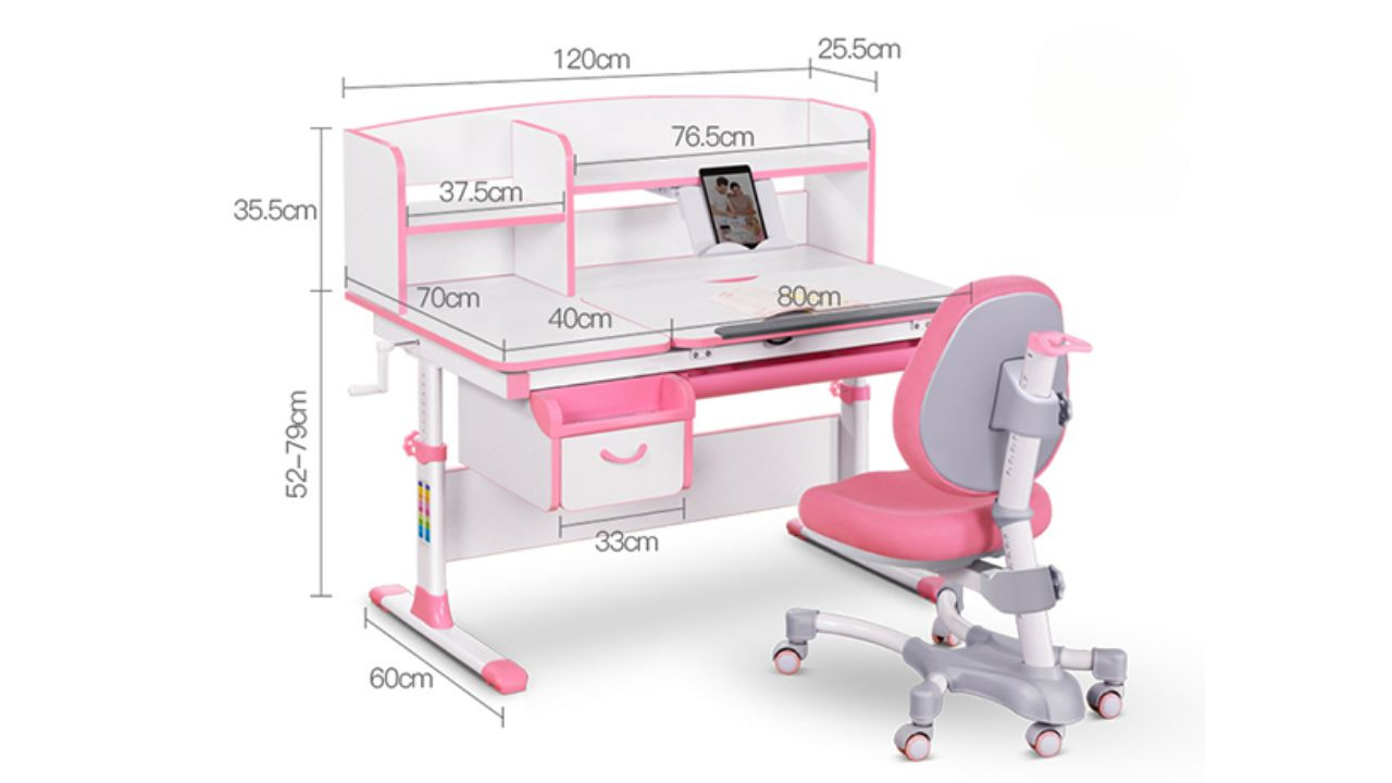 Bảng số liệu minh họa các kích thước chuẩn của bàn học sinh cấp 1.