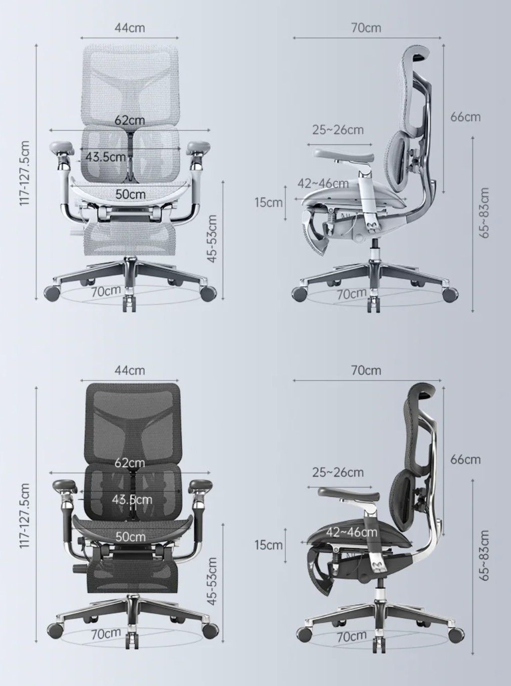 Bảng thông số kỹ thuật chi tiết của ghế công thái học Sihoo S300