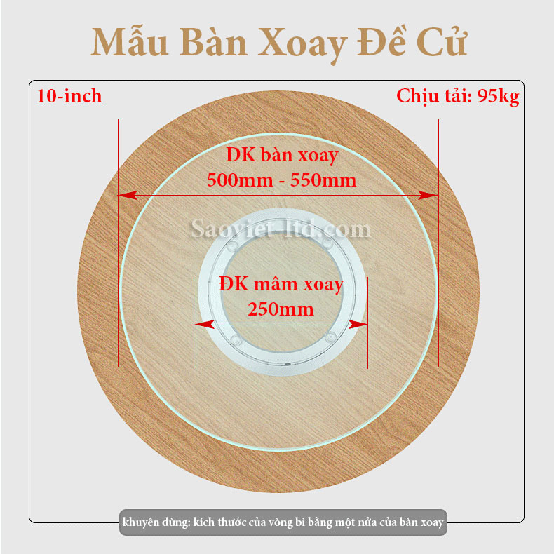 Bảng thông số kỹ thuật và kích thước vòng bi mâm xoay bàn ăn để lựa chọn phù hợp