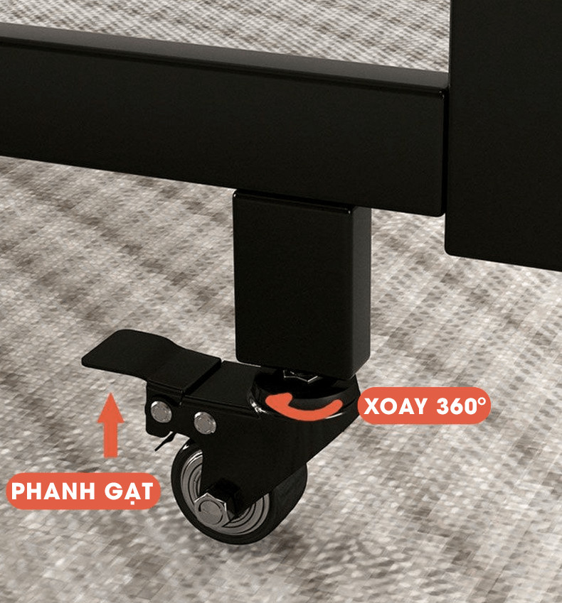 Bánh xe phanh đa năng 360 độ giúp di chuyển và cố định bàn ghế gấp tiện lợi