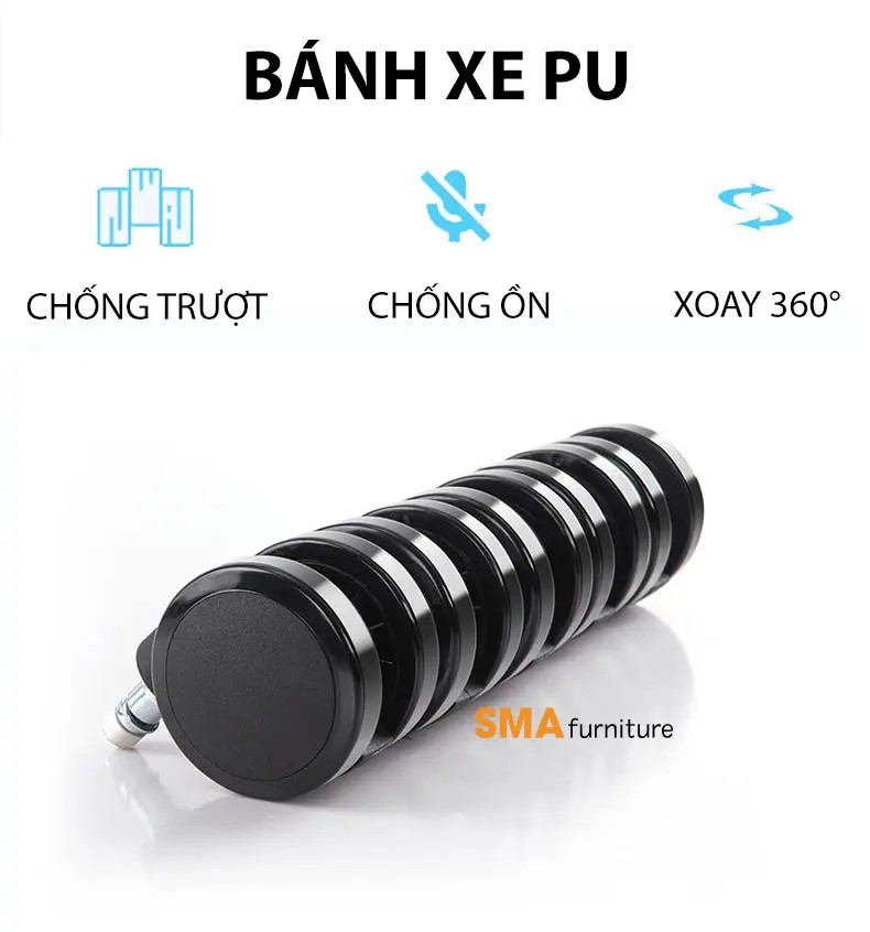 Bánh xe PU chống ồn và trượt của ghế công thái học SMA Lumbar