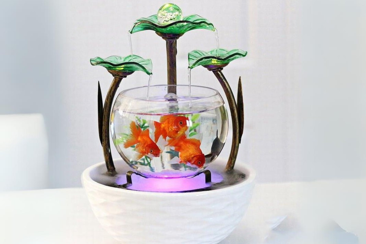 Bể cá mini có thác nước dễ bàn làm việc