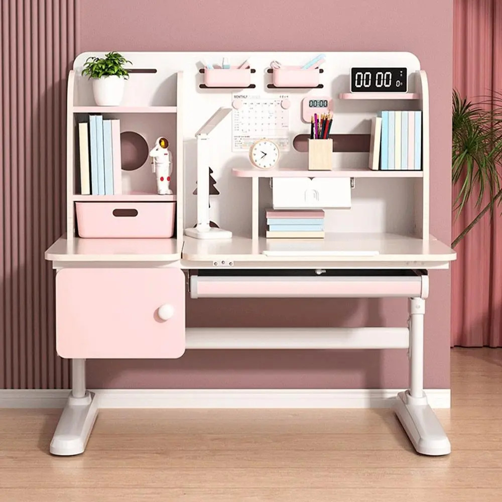 Biểu đồ kích thước chuẩn của bàn học sinh màu hồng phù hợp với từng độ tuổi của trẻ