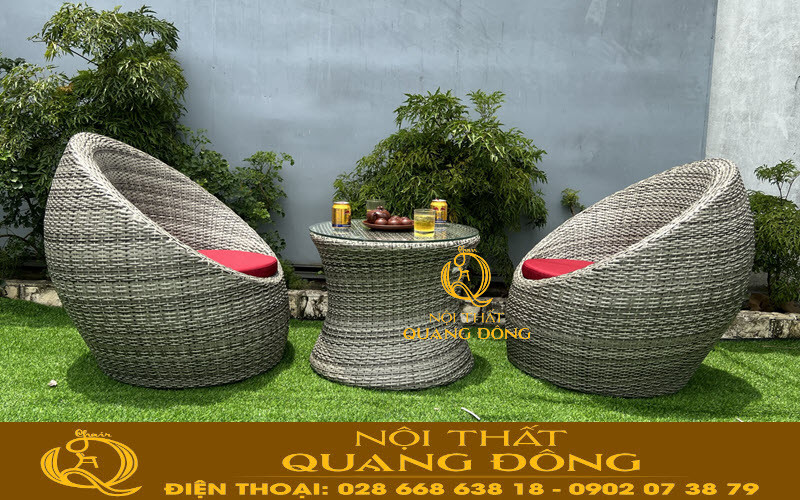Bộ 2 ghế giả mây hình trứng hiện đại cho ban công
