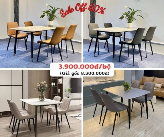 bộ bàn ăn 4 ghế mặt đá trắng hiện đại